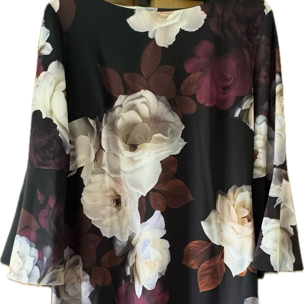 Black Floral Mid Sleeve Dress - Picture 3 of 6